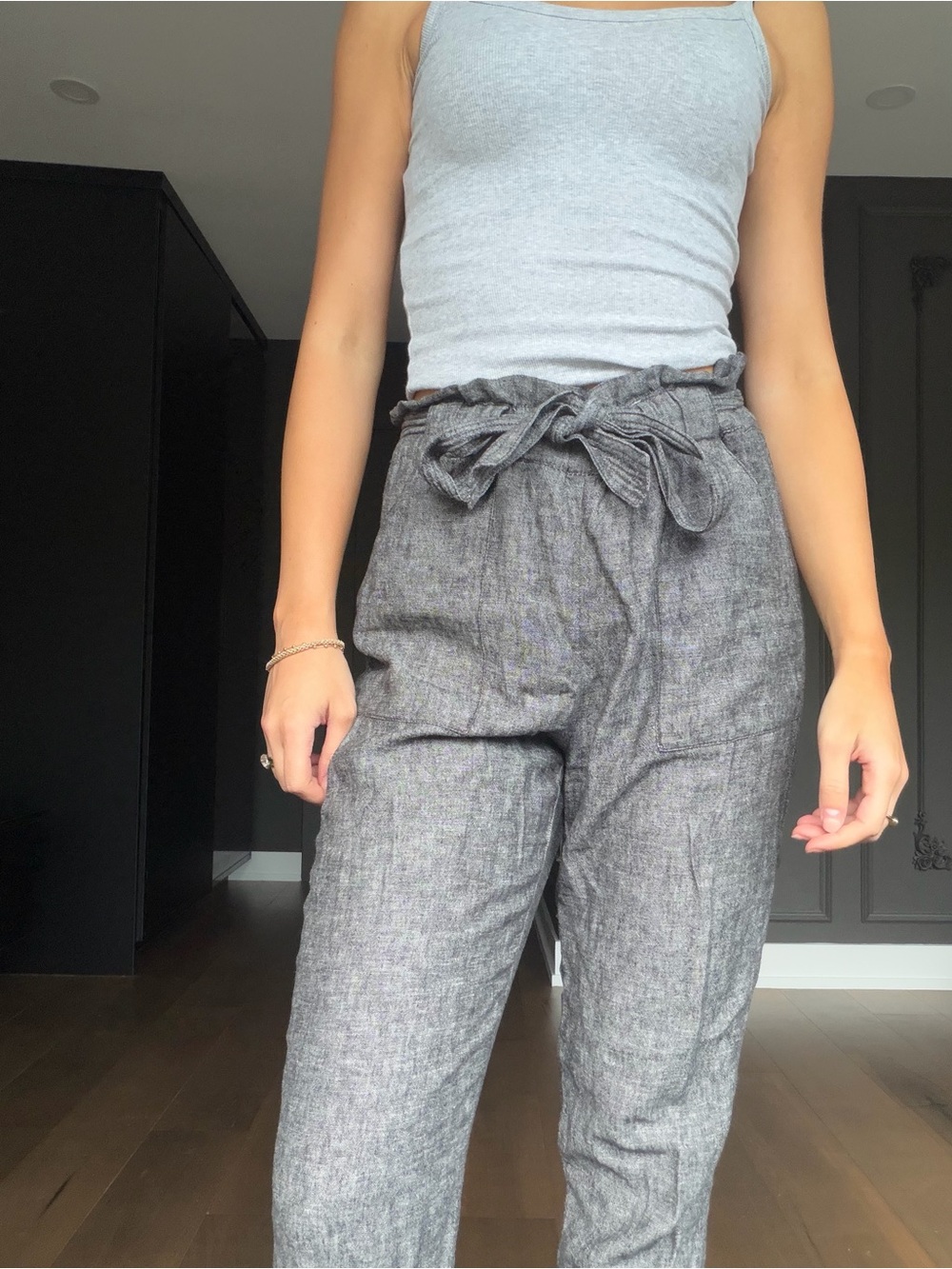Dynamite Gray Paperbag Waist Trousers with Self-Tie